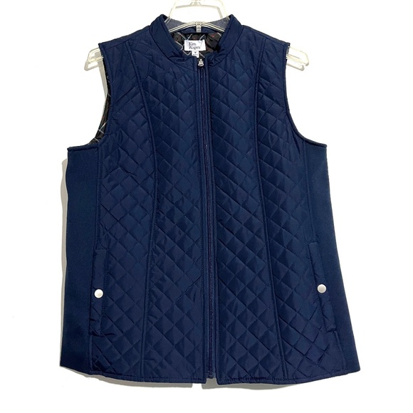 Kim Rogers Lined Lightweight Puffer Quilted Full Zip Vest Navy Blue - Picture 2 of 11